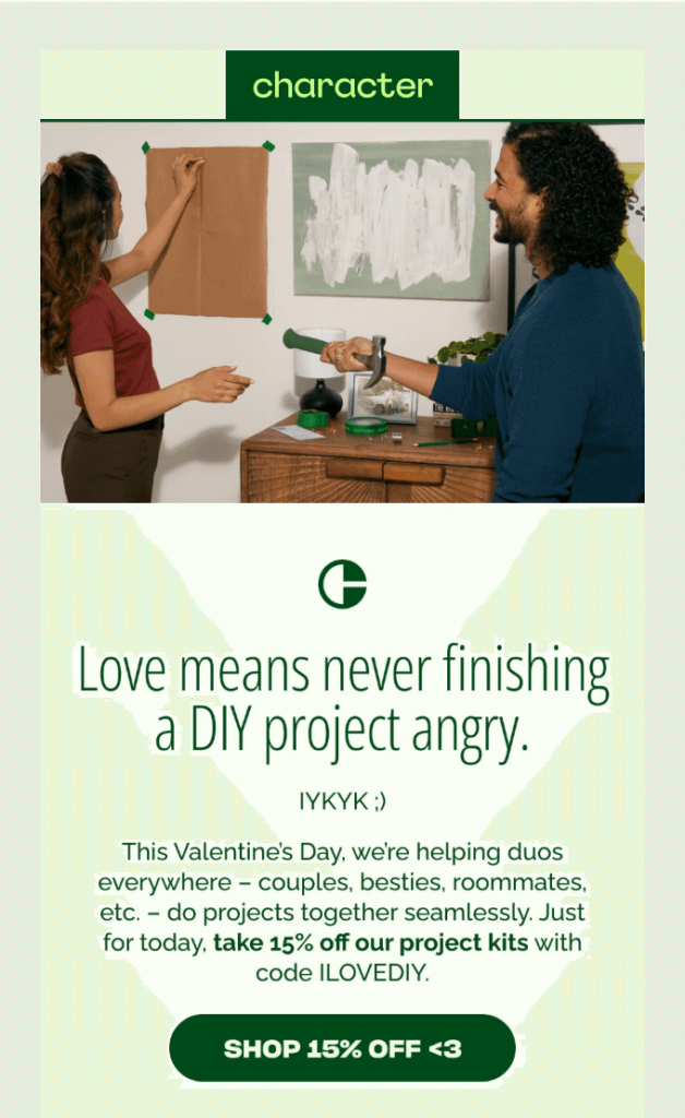 Email di San Valentino con un personaggio