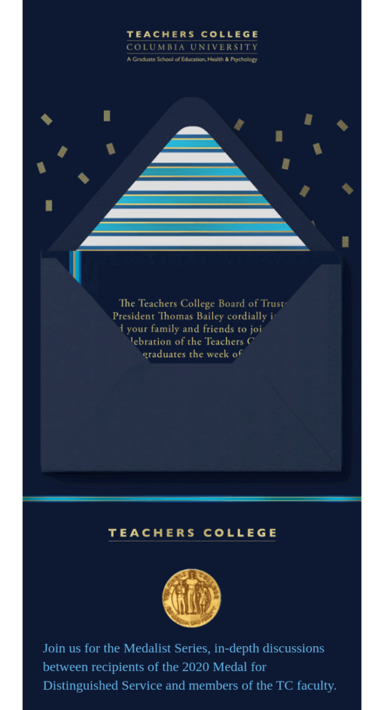 Esempio di email educativa di Teachers College, Columbia University