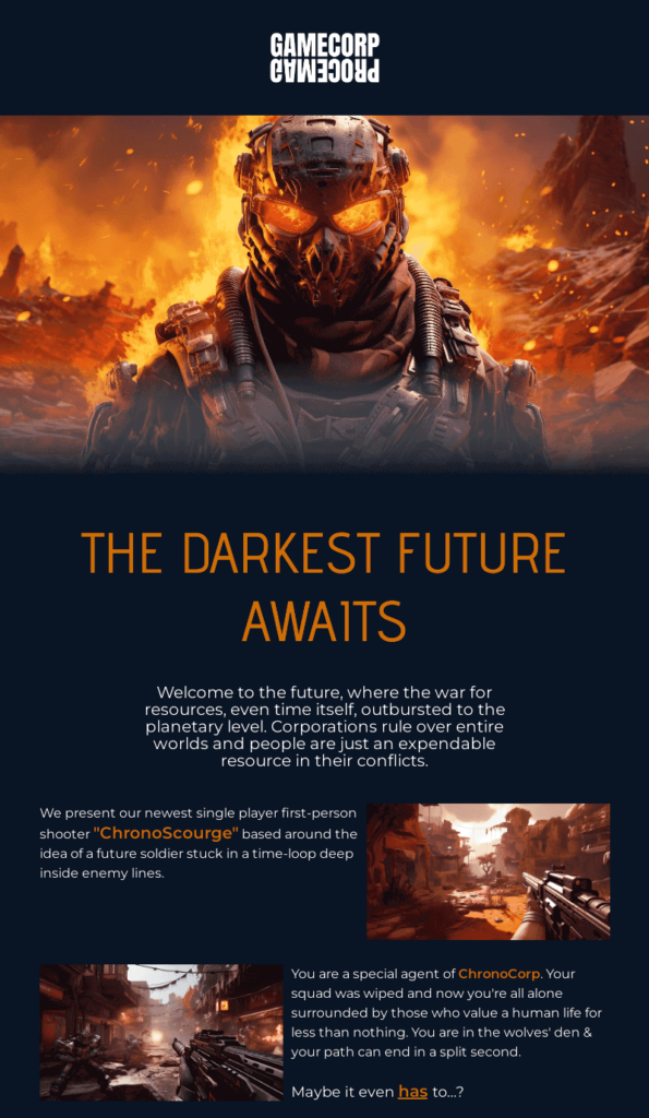 Email per il gaming creata con Blocks