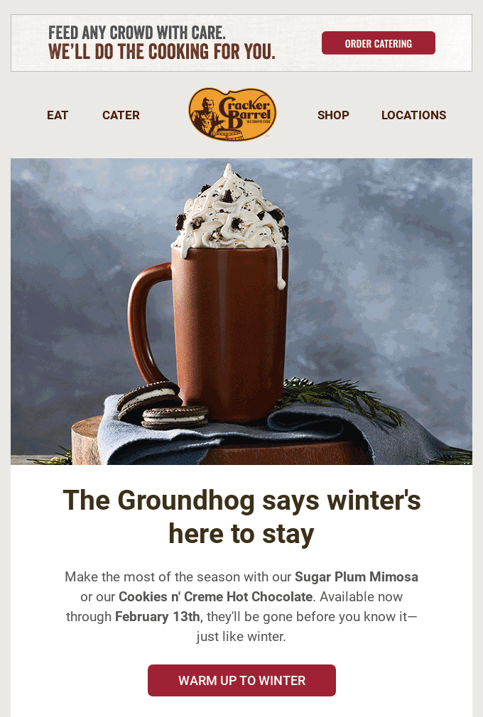 Winter email by Cracker Barrel