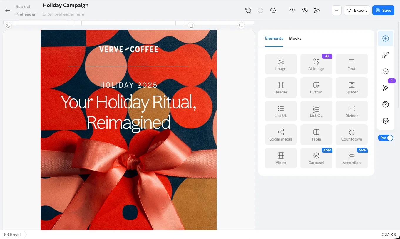 The email from FigMail opened in the Blocks editor